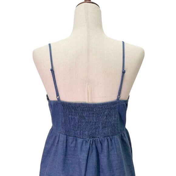 Y2K L.E.I. Chambray Sundress Juniors XL Blue Spaghetti Strap Smocked Back Dress - Picture 3 of 14